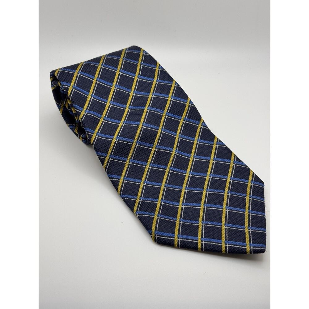 Tommy Hilfiger Tie Silk Navy Yellow Preppy Corpcore Classic Made in USA‎